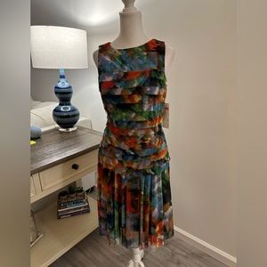 London Time Watercolored Ruffled Drop Waist Dress - Size 8